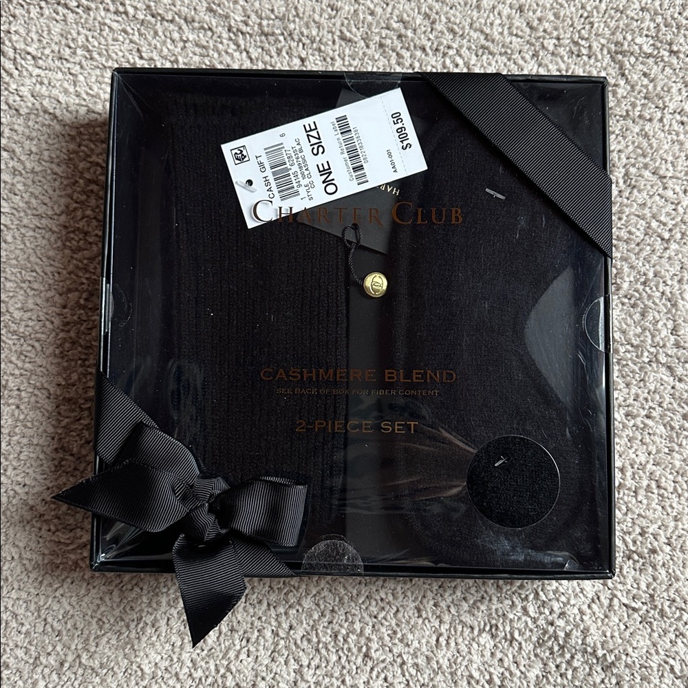 Charter Club Cashmere Blend Sleep Mask + Socks Boxed Gift Set Black